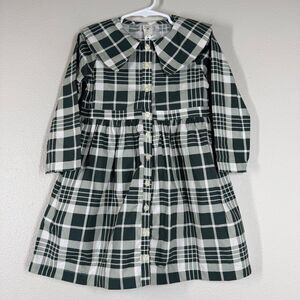 NEW Kate Quinn Organics Girl Plaid Long Sleeve Dress Green Peasant Size 4T